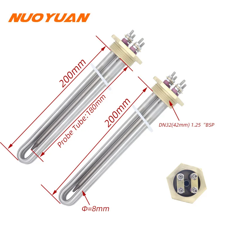 Heater 12V 300W/600W Immersion Tubular Water Heating Element DN32 Copper Thread Solar Water Heater With Thermostat Tube